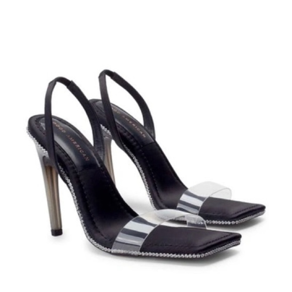 New Good American Crystal Crush Lucite Sandal Size 9.5